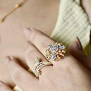 Golden Blossom Duo Ring Set