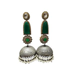 Green Stone Dome Jhumka Earrings