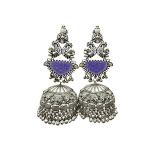 Purple Stone Oxidized Jhumka Earrings