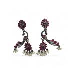 Antique Peacock Design Oxidised Silver Earrings