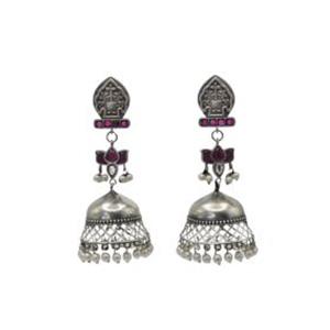 Oxidised Silver Temple Jhumka Earrings