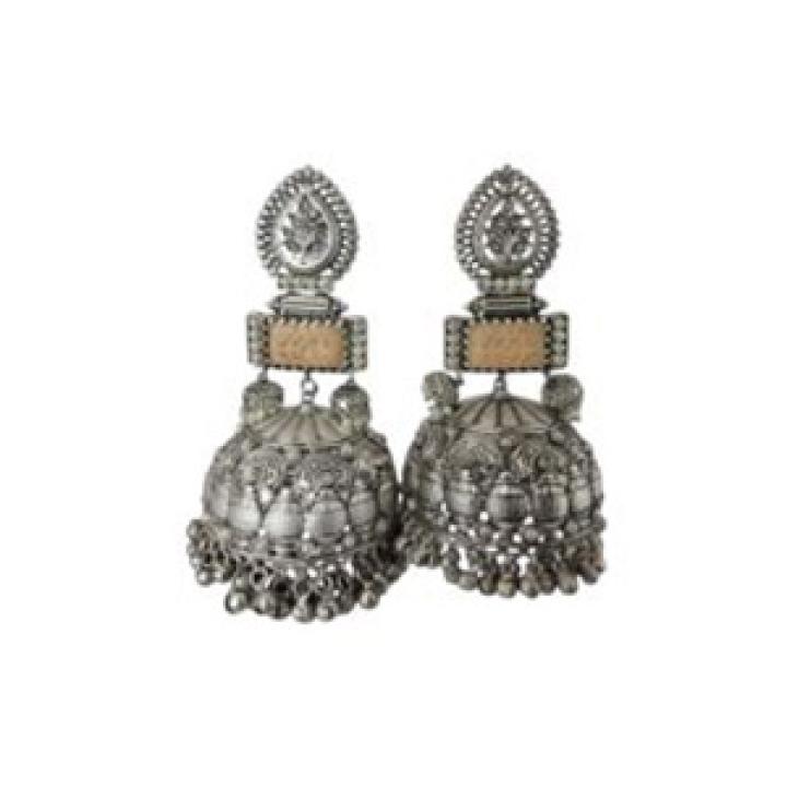 Traditional Oxidised Silver Jhumka Earrings