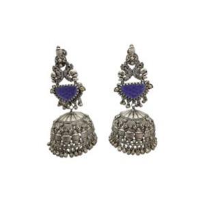 Royal Blue Silver Jhumka Earrings