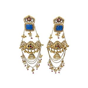 Royal Blue Meenakari Chandbali Earrings