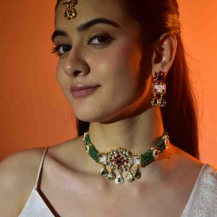 Emerald Grace Kundan Choker Set