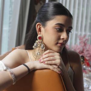 Gold-Plated Kundan Long Drop Earrings