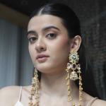 Gold-Plated Kundan Long Drop Earrings with Pearls