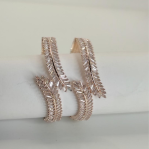 Rose Gold Feather-Cut CZ Bangles