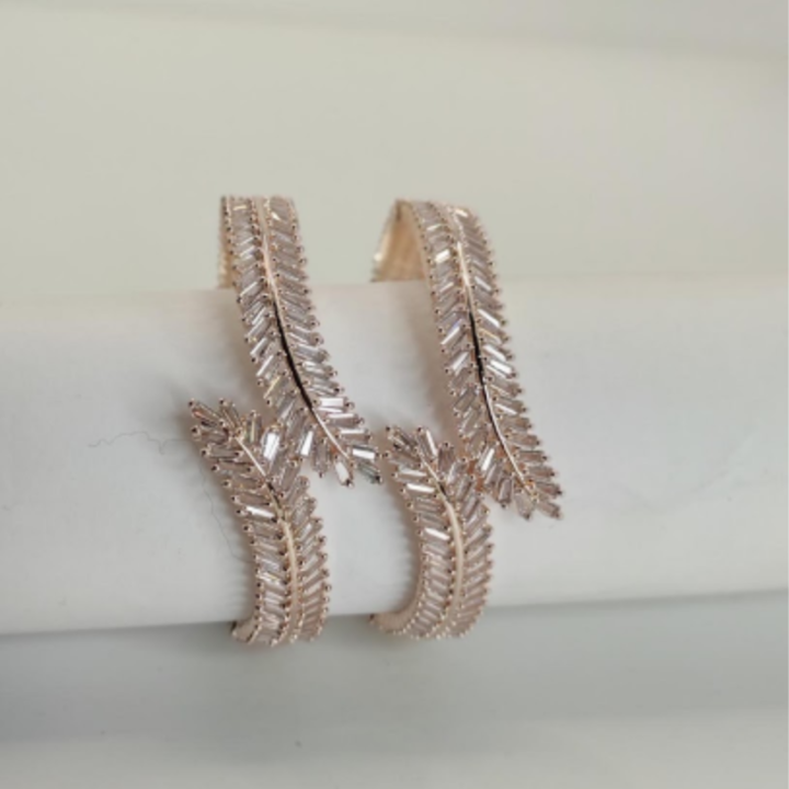 Rose Gold Feather-Cut CZ Bangles