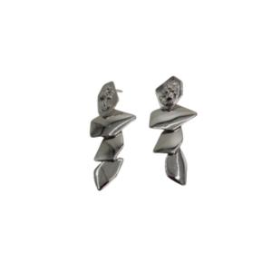 Silver Sculpted Geometric Drop Earrings