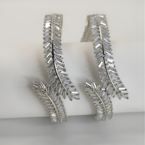 Silver Leaf-Cut Baguette CZ Bangles