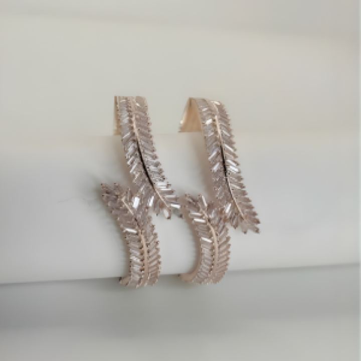 Rose Gold Feather-Cut CZ Bangles