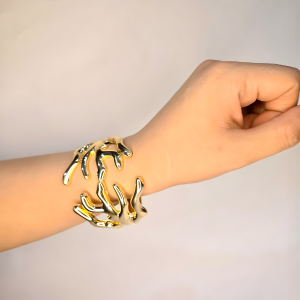 Golden Coral Wave Sculpted Cuff
