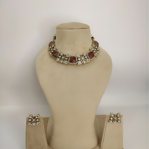 Red Royale Floral Kundan Choker Set