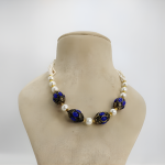 Royal Blue Enamel Pearl Bead Necklace