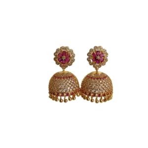 Ruby Blossom Gold Crystal Jhumka Earrings