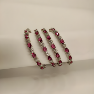 Silver Ruby Oval Stone CZ Bangles