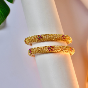 Floral Gold Ruby Bangles