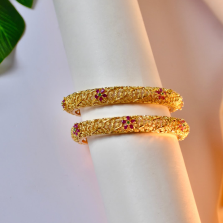 Floral Gold Ruby Bangles