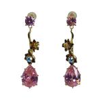 Whimsical Floral and Pink Teardrop Earrings