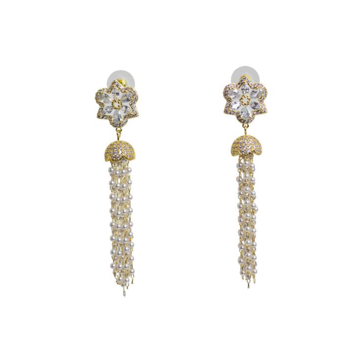 Elegant Floral and Pearl Drop Earrings