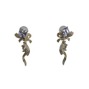 Elegant Diamond and Crystal Ribbon Drop Earrings