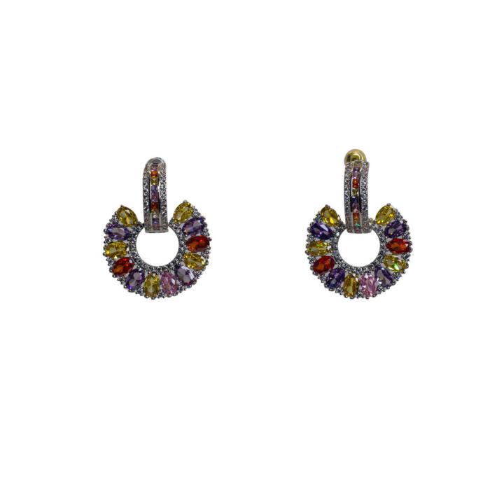 Colorful Gemstone Hoop Earrings