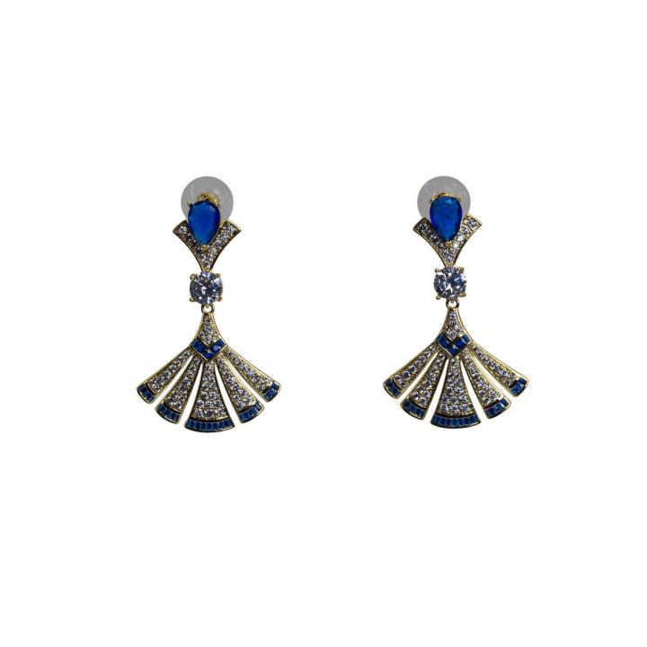 Elegant Sapphire and Diamond Fan Drop Earrings