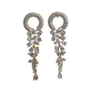 Glamorous Golden Pave Diamond Drop Earrings