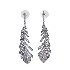 Elegant Silver Feather Drop Earrings
