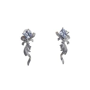 Graceful Bow and Diamond Drop Earrings