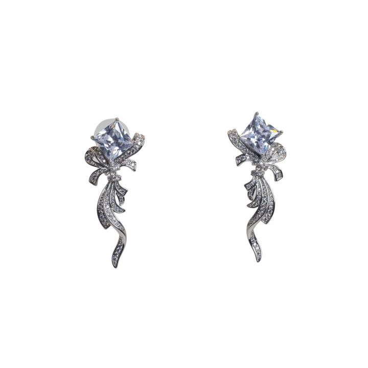 Graceful Bow and Diamond Drop Earrings
