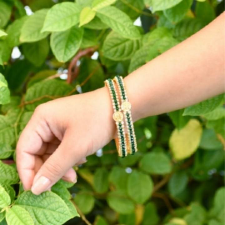 Green Stone Gold Bangles