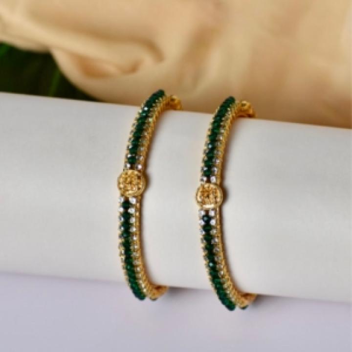 Green Stone Gold Bangles